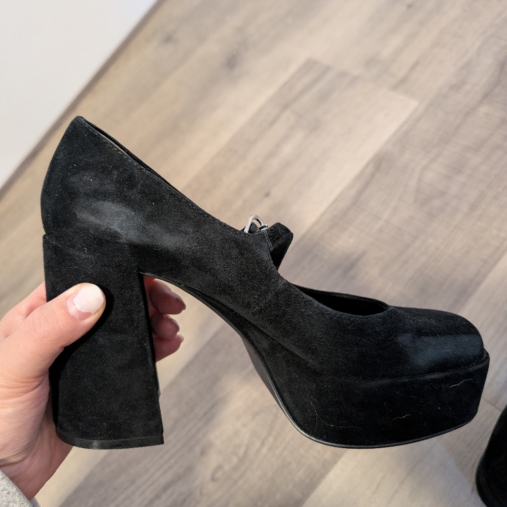 Wishbone Kate Black Suede Mary Jane Platform Heels - Picture 7 of 10